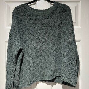 Aerie Green Chunky Knit Crew Neck Sweater